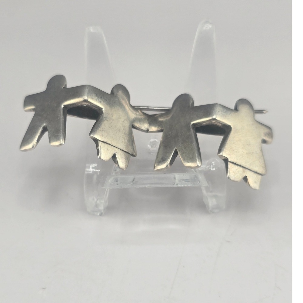 Vintage Silpada Estate Brooch Sterling Silver Holding Hands Family People 13.41g